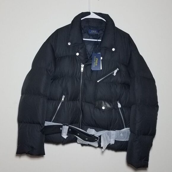NWT|Polo Ralph Lauren Black Down Fill Moto Puffer Winter Jacket, XL - Picture 4 of 11